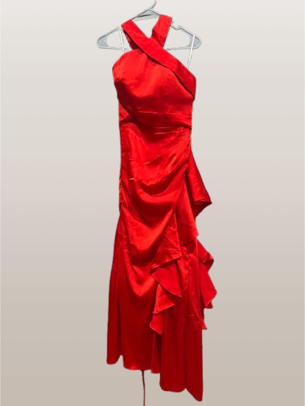 Women's Red Halterneck Formal Dress, Ruched Bodice Size 2